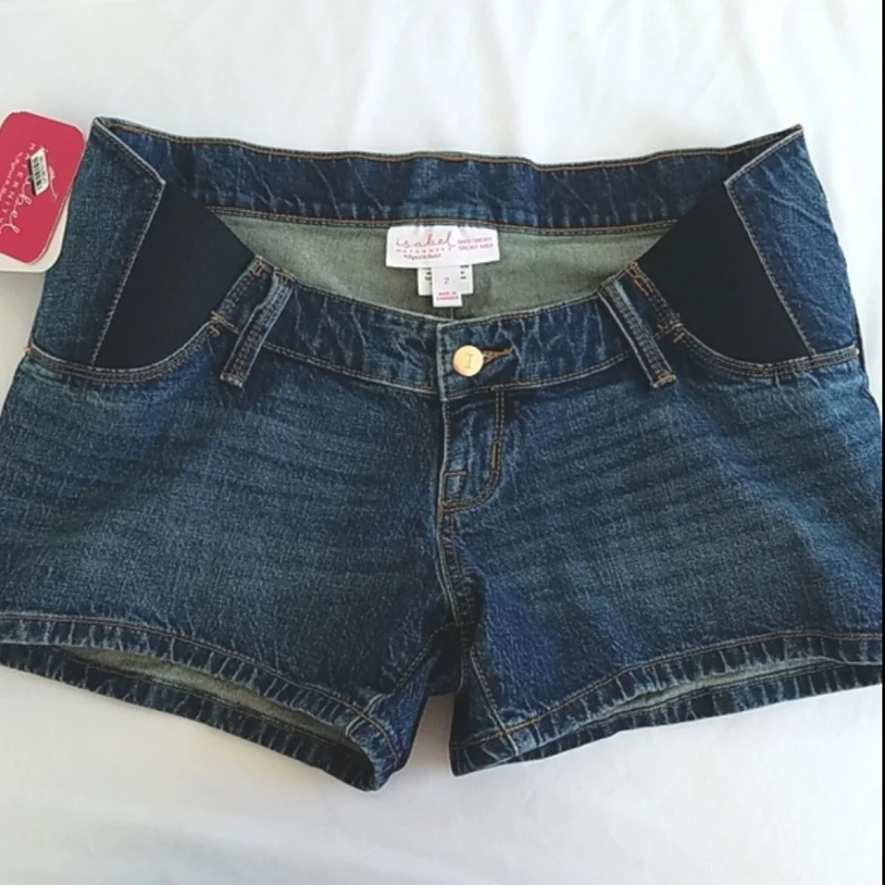 Isabel Maternity Midi Side Panel Maternity Denim Shorts Blue Size 2/26